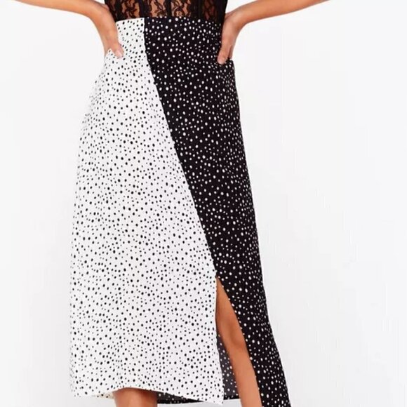 𝅺nwt- Nasty Gal-Polka Dot Two Tone Slit Maxi Skirt - Picture 5 of 10